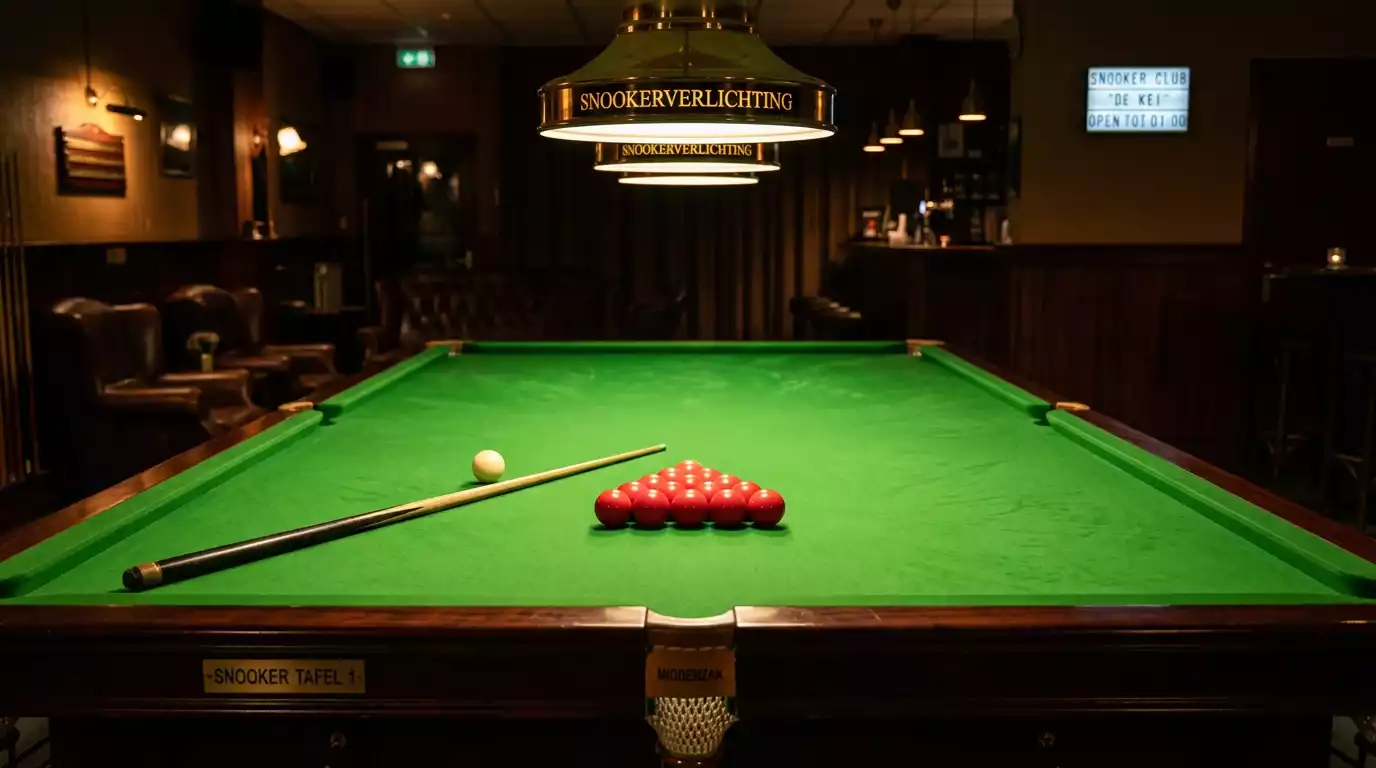 Snookertafel met keu en ballen op het groene laken